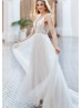 Beaded Ivory Lace Tulle Sexy Flowing Wedding Dress